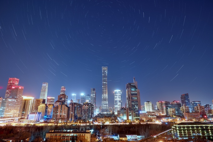 6K北京CBD中央商务区夜景星轨延时