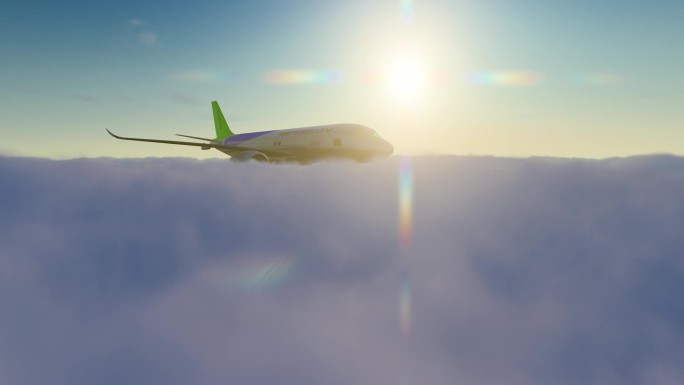 国产飞机c919起飞和飞越云层视频