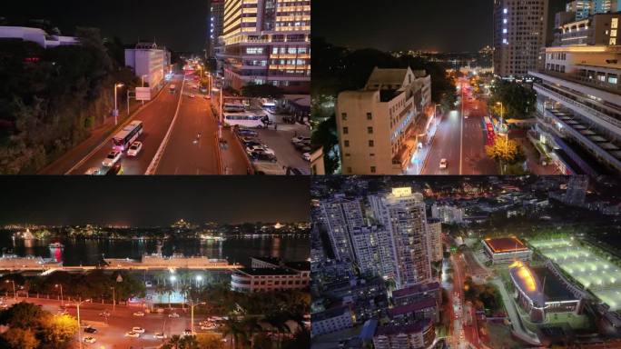 厦门思明区航拍市区市中心夜晚夜景车流交通