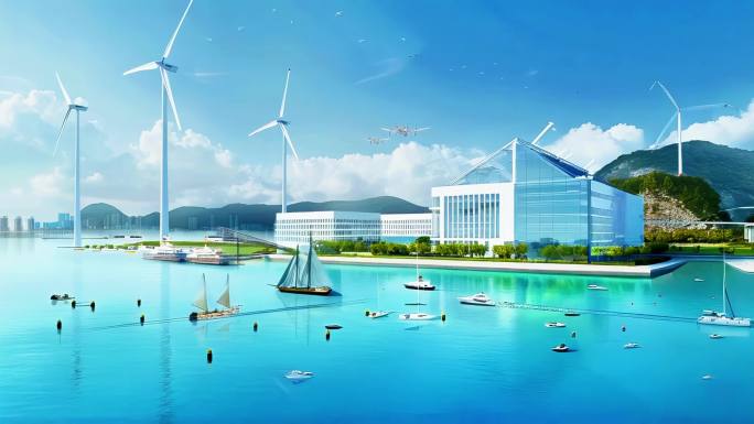 科技新能源节能风车环保蓝色科技太阳能发电