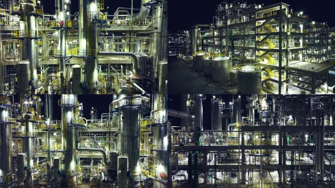 石油化工厂炼油厂夜景航拍