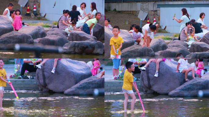 小孩子小朋友玩水玩耍快乐童年无忧无虑天真