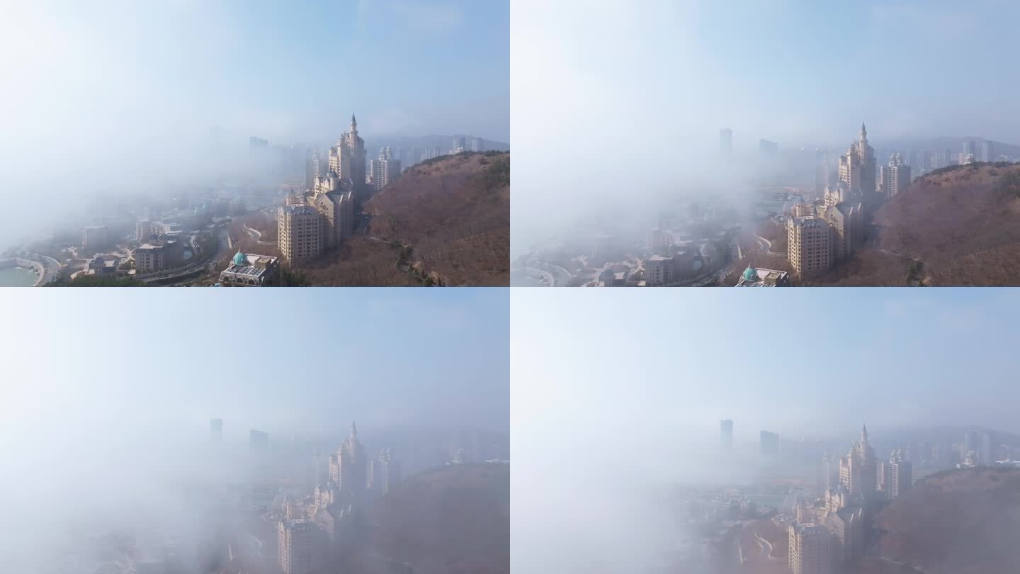大连一方城堡平流雾航拍素材