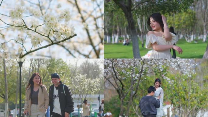 公园小情侣闺蜜赏樱花踏青拍照