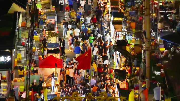 城市 美食街 夜市 夜生活 航拍延时