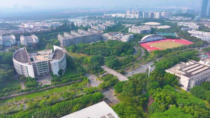 华南师范大学广州校区航拍大学城校园风景风