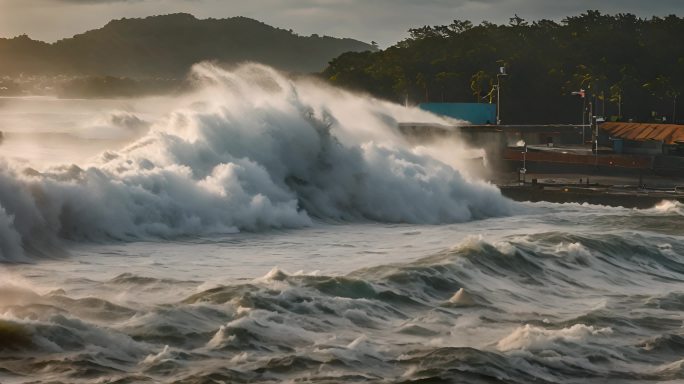 海啸风暴飓风台风海浪背景