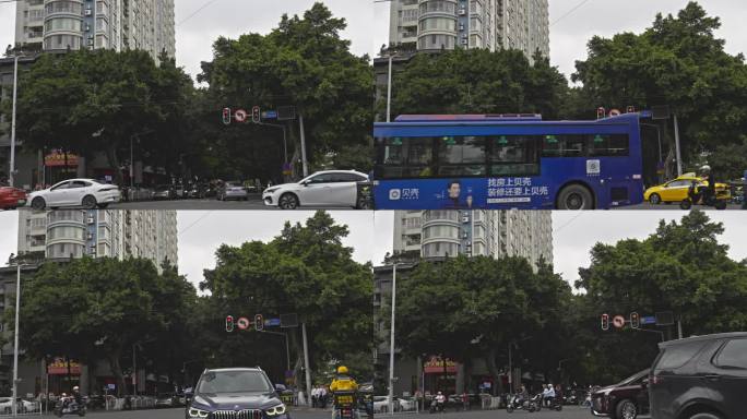 4K实拍，三月广州中山路红绿灯口行人车辆