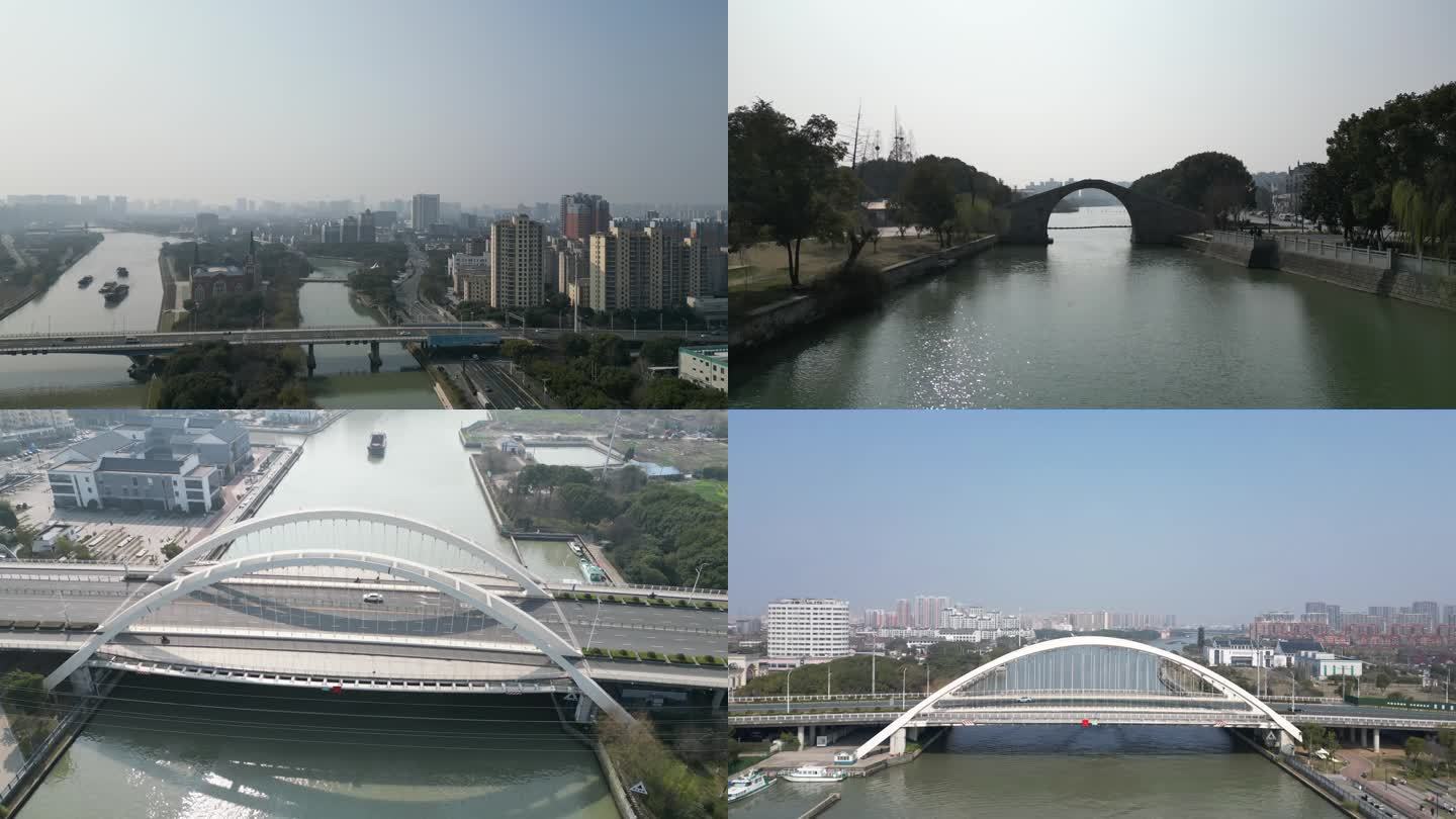 4K航拍京杭大运河苏州吴江段两岸风光