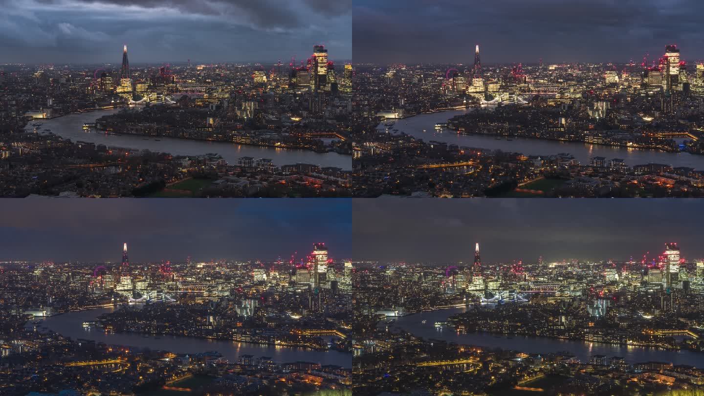 欧洲英国伦敦金融城码头市中心都市繁华夜景