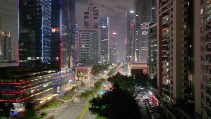 深圳福田区福田街道福华路航拍夜晚夜景车辆