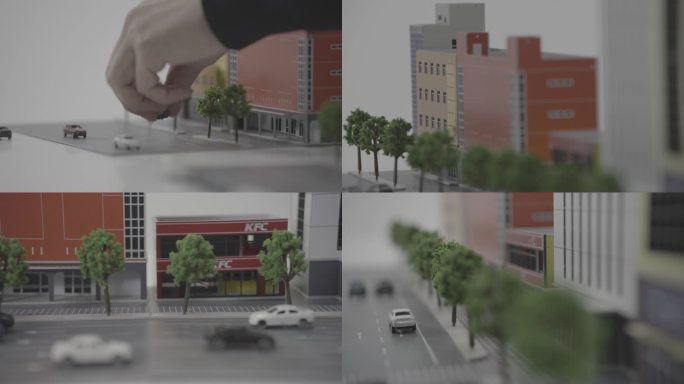 城市微缩景观模型搭建街道车辆移轴log