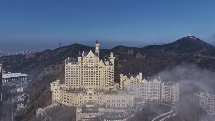 大连一方城堡酒店平流雾航拍