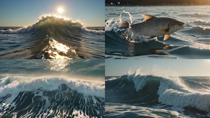 海浪激起澎湃海洋生态慢镜头