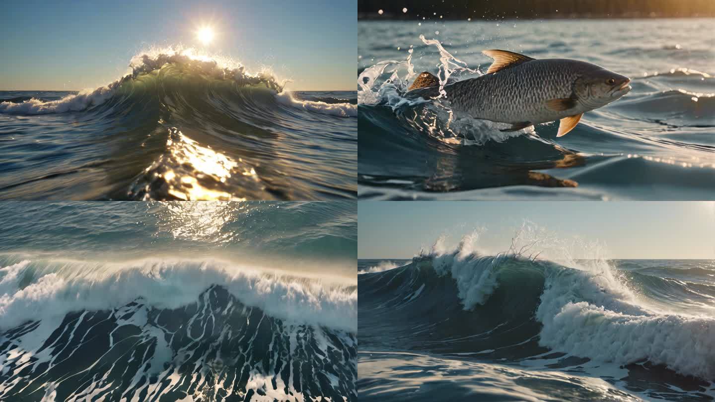 海浪激起澎湃海洋生态慢镜头