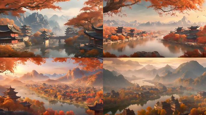 中国古风山水风景  秋天