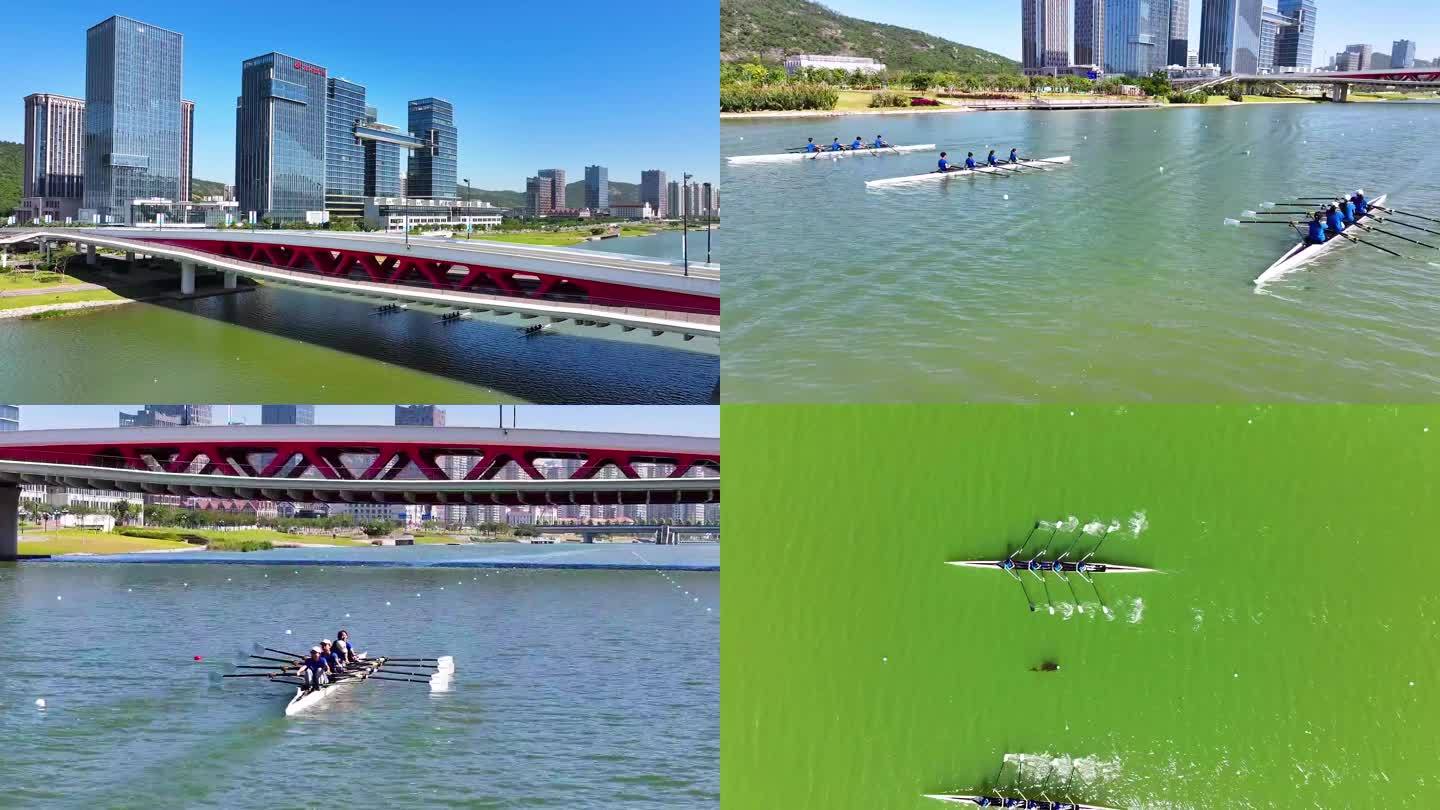 航拍广东珠海横琴赛艇公园赛艇训练合集
