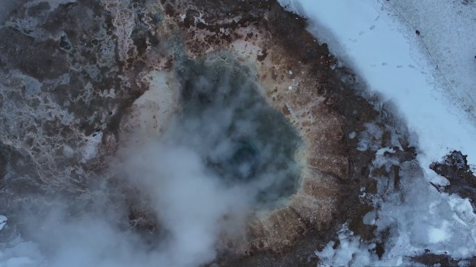 冰岛北极圈火山群间歇泉高空航拍