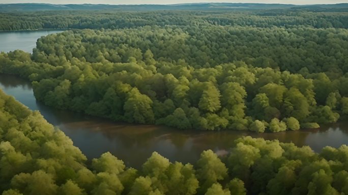 山川河流河流 绿色森林 河流航拍  森林