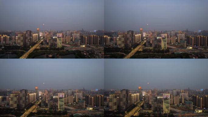 航拍武汉城市地标天际线高楼群夜景灯光秀