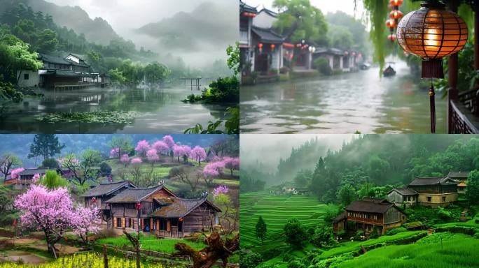 雨中的村庄