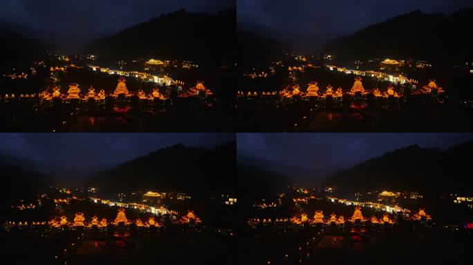 贵州黔东南苗族侗族肇兴侗寨冬季夜景航拍