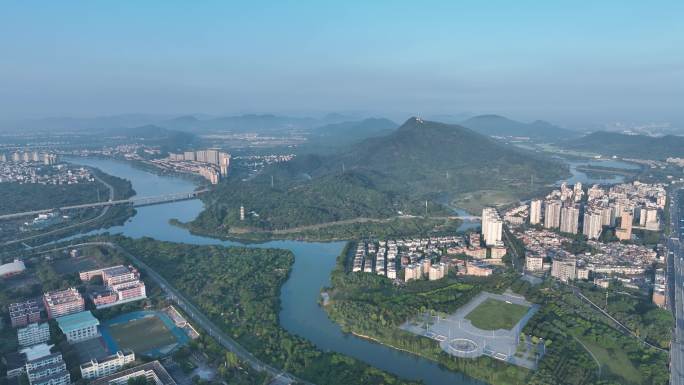 广州从化区流溪河湿地公园航拍文峰塔景观