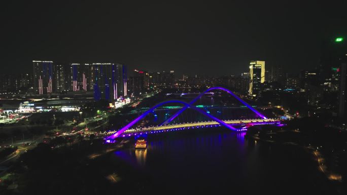 南沙蕉门河夜景航拍