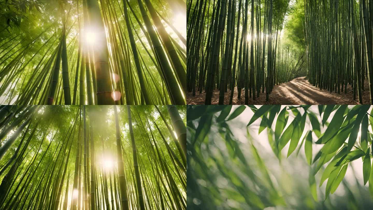 阳光透过竹子竹林竹影毛竹写意丁达尔耶稣光