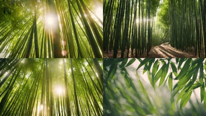 阳光透过竹子竹林竹影毛竹写意丁达尔耶稣光