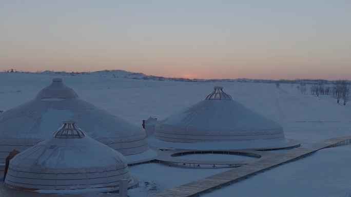 4k内蒙古锡林郭勒蒙古包雪景