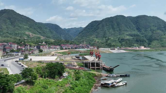 湖南湘西武陵山区湘西港航运枢纽航拍