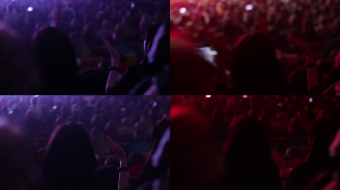 两个女人在摇滚音乐会。在一场充满活力的音乐会中，观众们拍手表示赞赏的特写，展示了观众的互动和参与