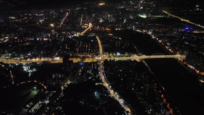 广州从化区夜景航拍从化大道夜晚道路车流