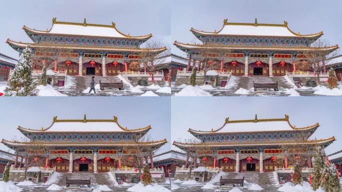 包头吕祖庙雪景延时摄影
