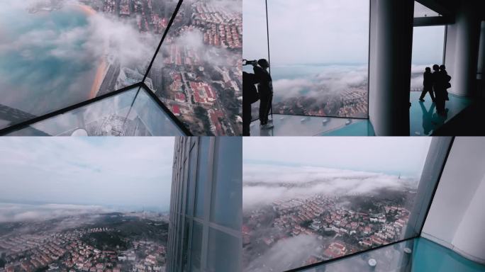从云上海天俯瞰青岛城市
