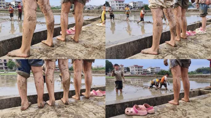 小孩子光脚丫走路脚步特写光脚丫行走田园