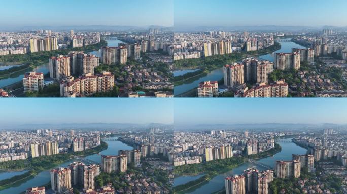 广州从化区航拍流溪河城市建筑风光河流景观