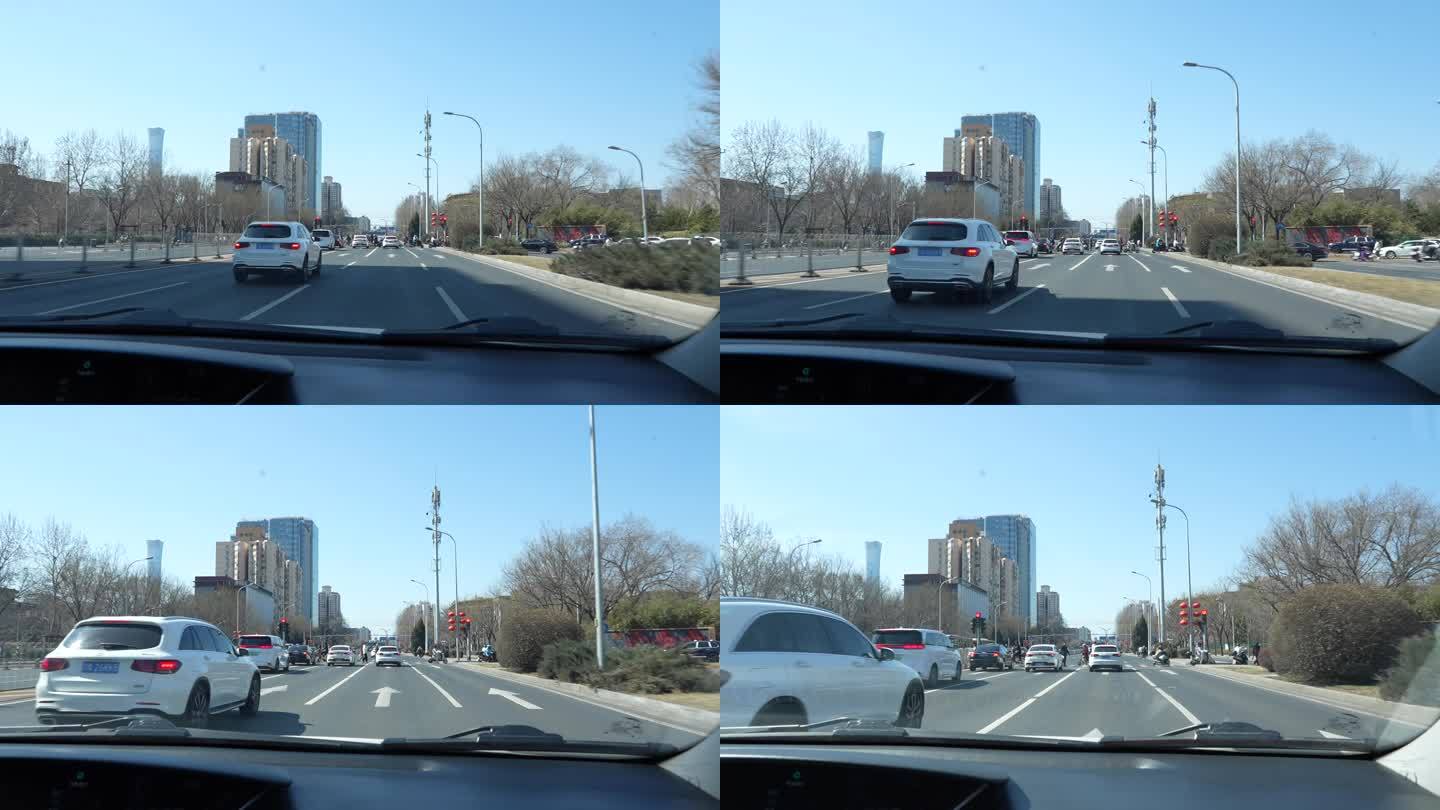 北京马路开车 副驾驶拍摄车辆行驶 坐副驾