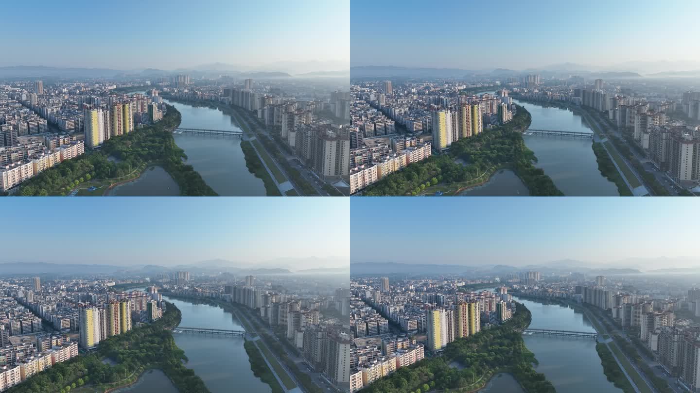 广州从化区航拍流溪河城市建筑风光河流景观