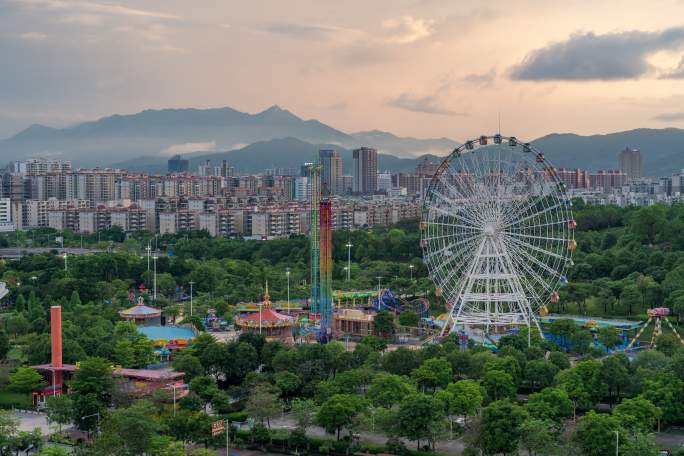 河源航拍儿童公园城市风景美景延时镜头