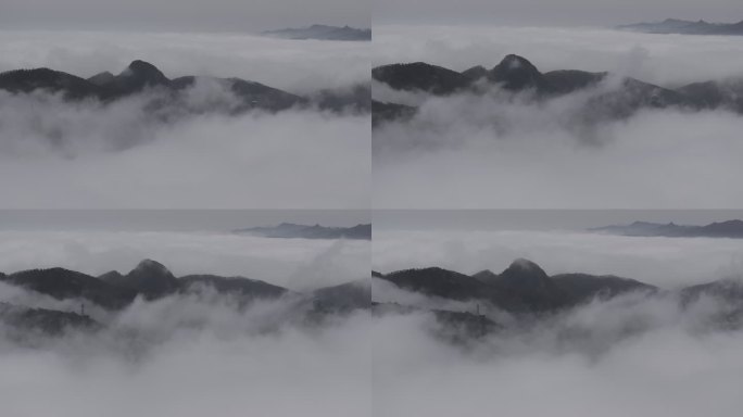 航拍威海市环翠区棉花山脉雕山平流雾云朵