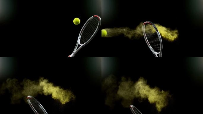 网球火箭击球的超级慢动作。