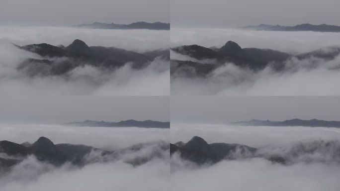 航拍威海市环翠区棉花山脉雕山平流雾云朵