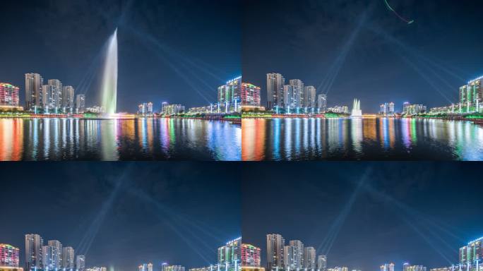 河源喷泉城市夜景风景美景延时镜头