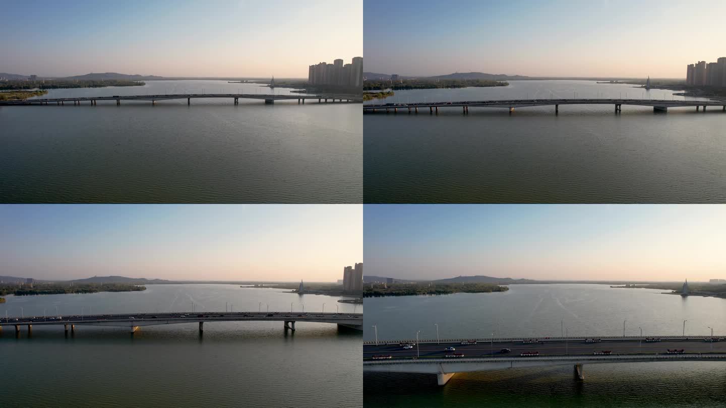 蚌埠城市风光夕阳日落街景城市建筑龙子湖航