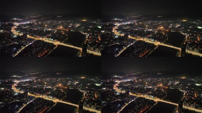广州从化区夜景航拍从化大桥夜晚流溪河风光