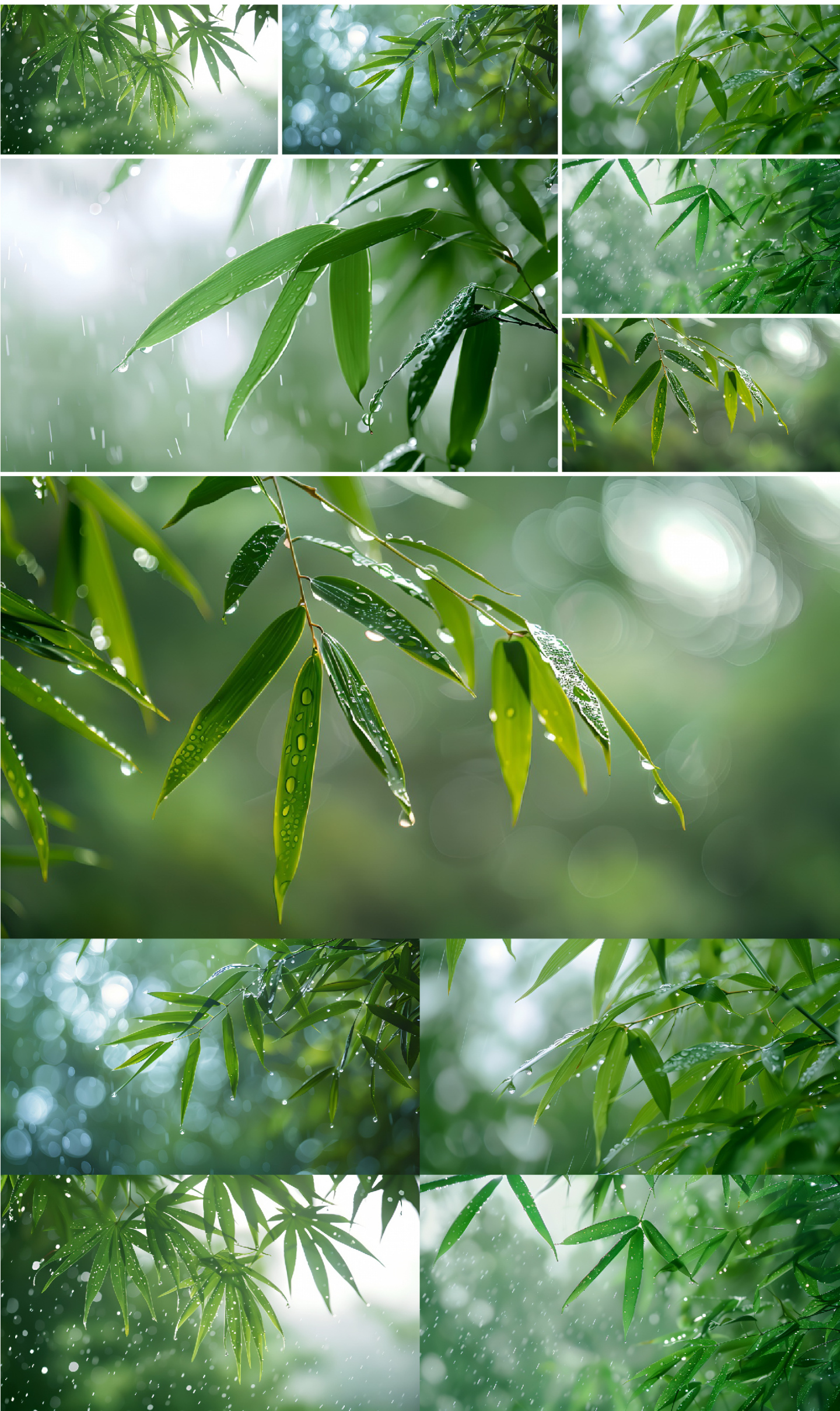 雨天的竹叶合集雨水下雨意境