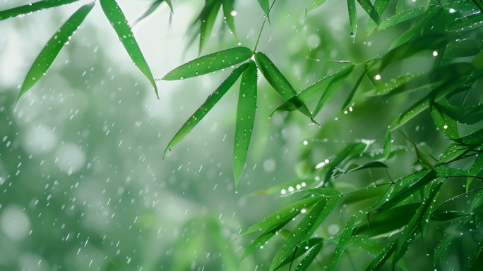 雨天的竹叶合集雨水下雨意境