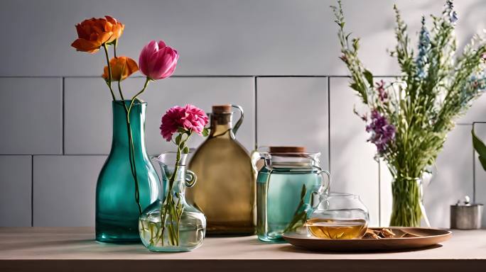 桌子上的花瓶鲜花装饰小清新